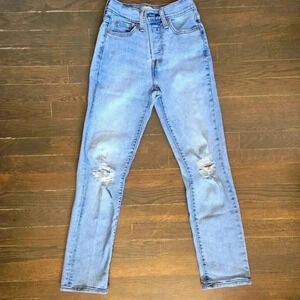 Levi's Wedgie straight light wash distressed jeans button fly denim sz 24